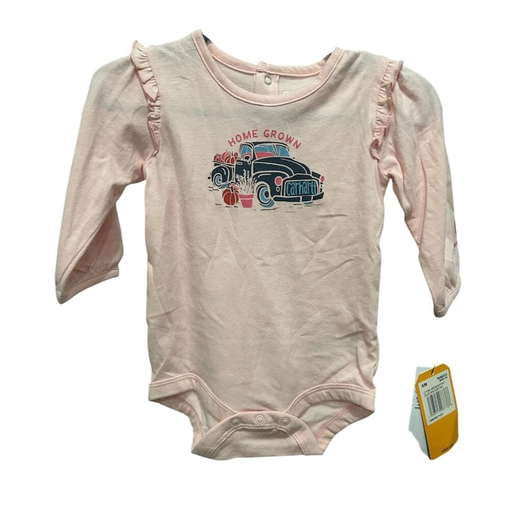 Baby Girls Carhartt Home Grown Long Sleeve Bodysuit Rose Quartz Cotton Sz 6M